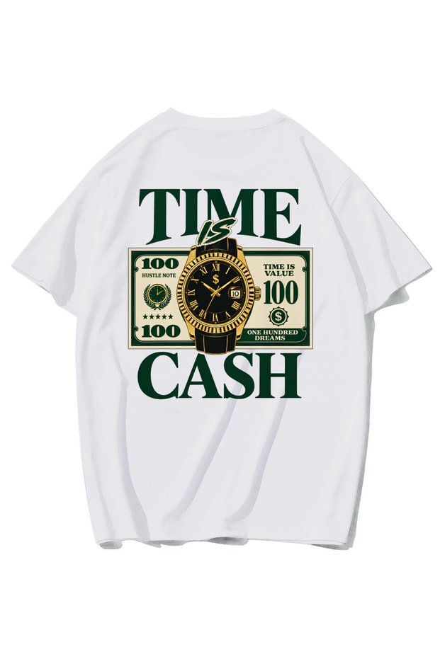 Unisex Oversize Time Is Cash T-Shirt White