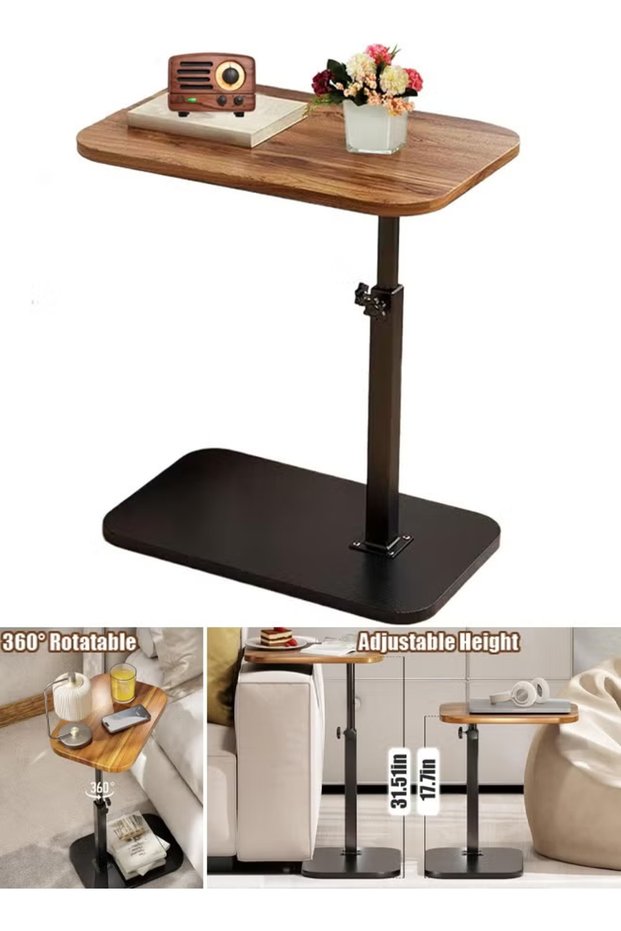 C-Shaped Side Table Adjustable Height C-Shaped End Table for Couch 360°Swivel TV Tray Table for Small Spaces Ideal for Living Room Bedside or Office Perfect for Snacks or Work
