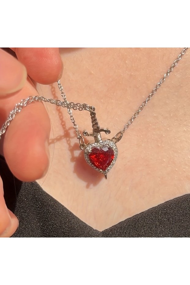 silver Heart Love Sword Pendant Necklace Double Love Necklace Couple Necklacefor Women Wear Daily La