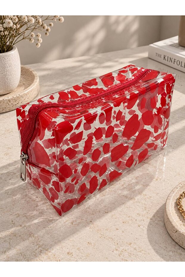 Leopard Red Patterned Transparent Makeup Bag