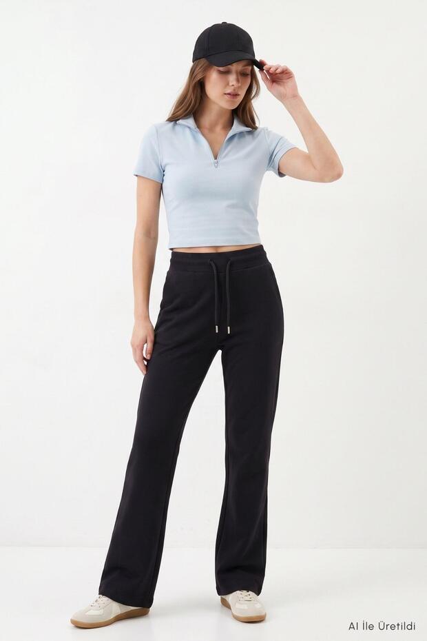 Adjustable Waist Elastic Wide Leg Sweatpants 1124 Black