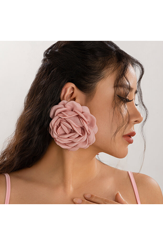 Pink Salircon Exaggerated Large Rose Flower Earrings For Women 2024 Statement Pierced Stud Earrings