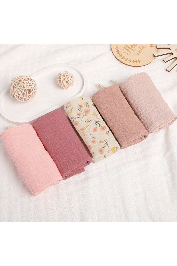 One Size Pink Series 5PCS Soft & Breathable 4-Layer Gauze Baby Burp Cloths - Instant Absorbing Drool
