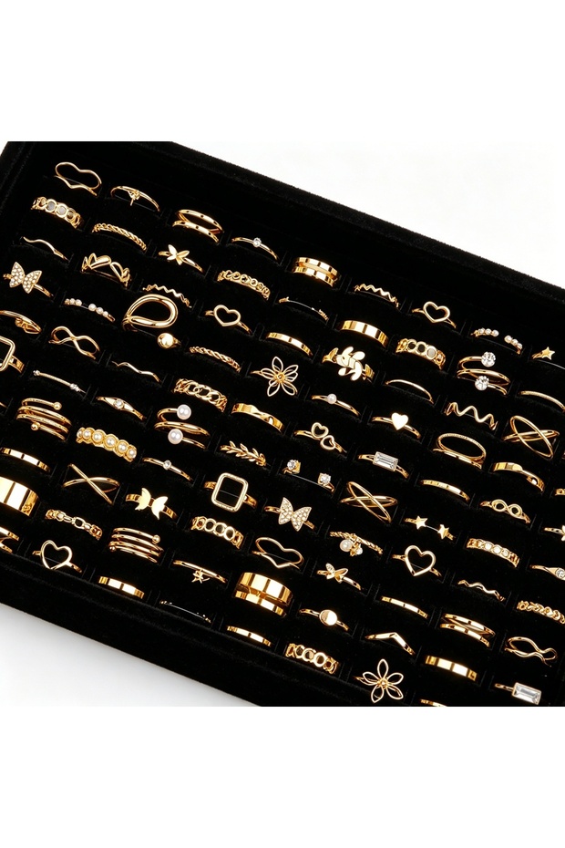 Mix Size15-19mm 44pieces Gloden 22/44Pcs/Set Fashion Simple Heart Flowers Leaf Rings Set For Women M