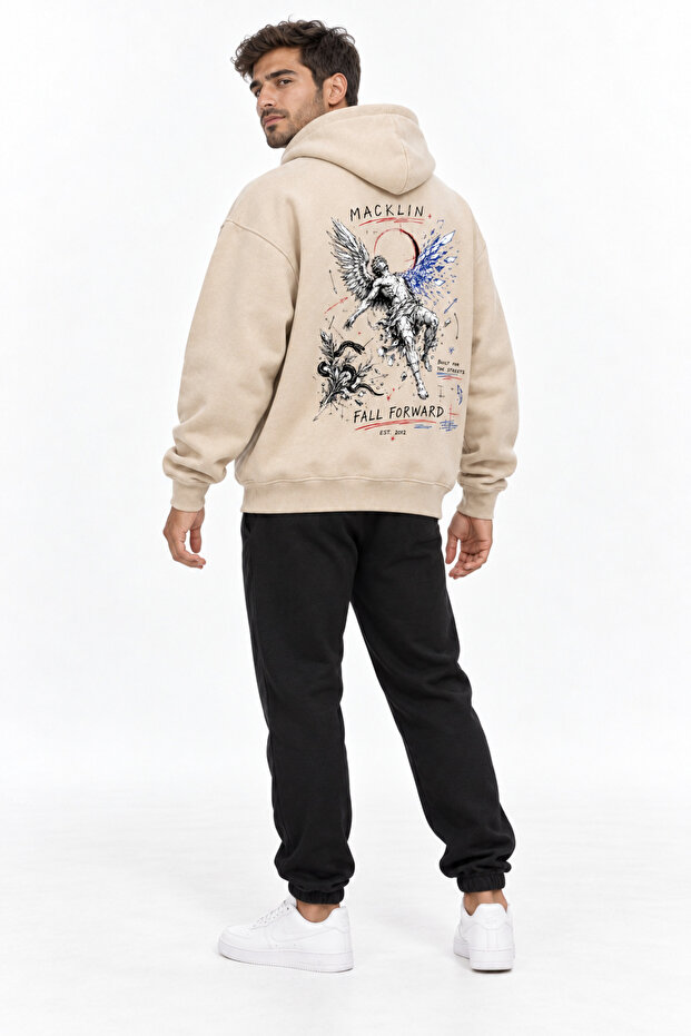 Unisex Women's and Men's Fall Forward Design Text Printed Oversize 3 Thread Hooded Sweatshirt