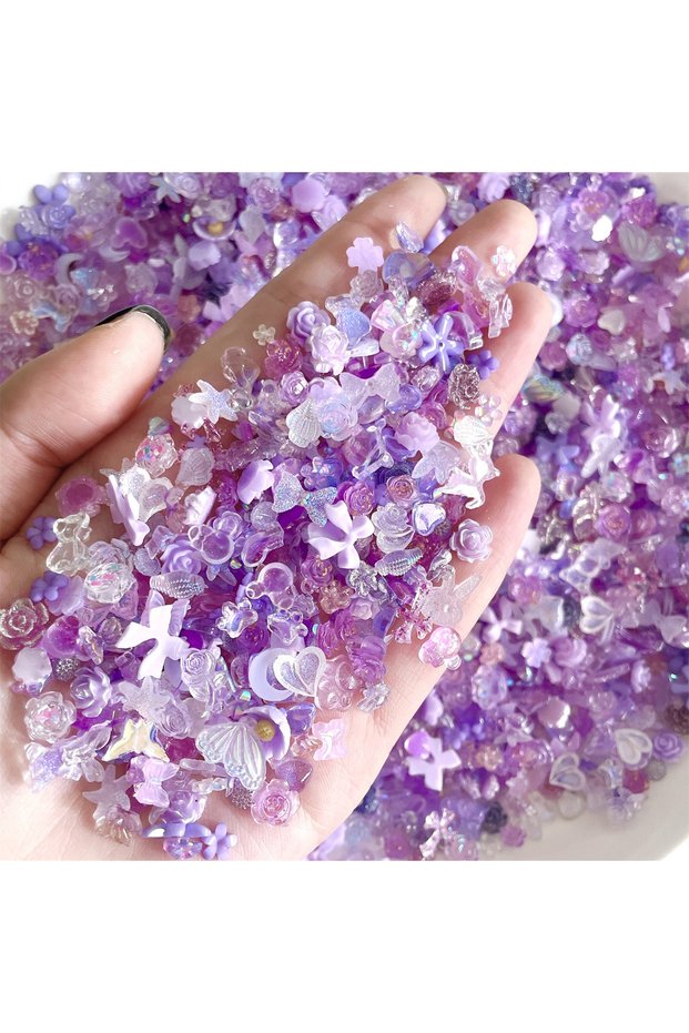50pcs Purple 50pcs 3D Colorful Mixed Kawaii Resin Nail Art Rhinestones Charms Exqusite Acrylic Jewel