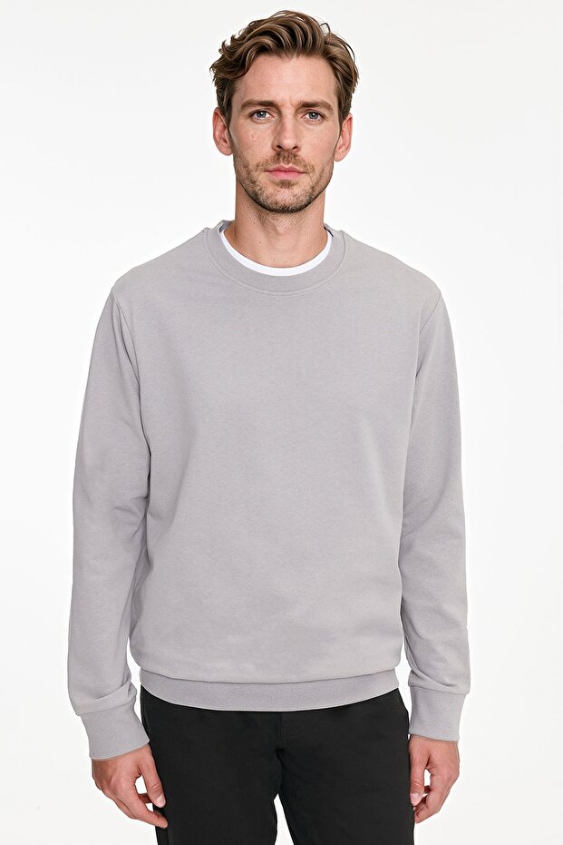 Men's Gray Cotton Standard Fit Regular Cut 2 Thread Crew Neck Sweatshirt