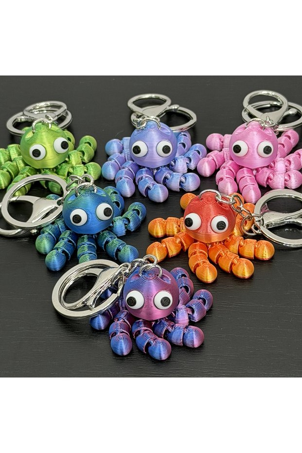 6pcs 6pcs 3D Printed Articulated Octopus Keychain – Cute Animal Key Ring, Perfect Gift for Valentine