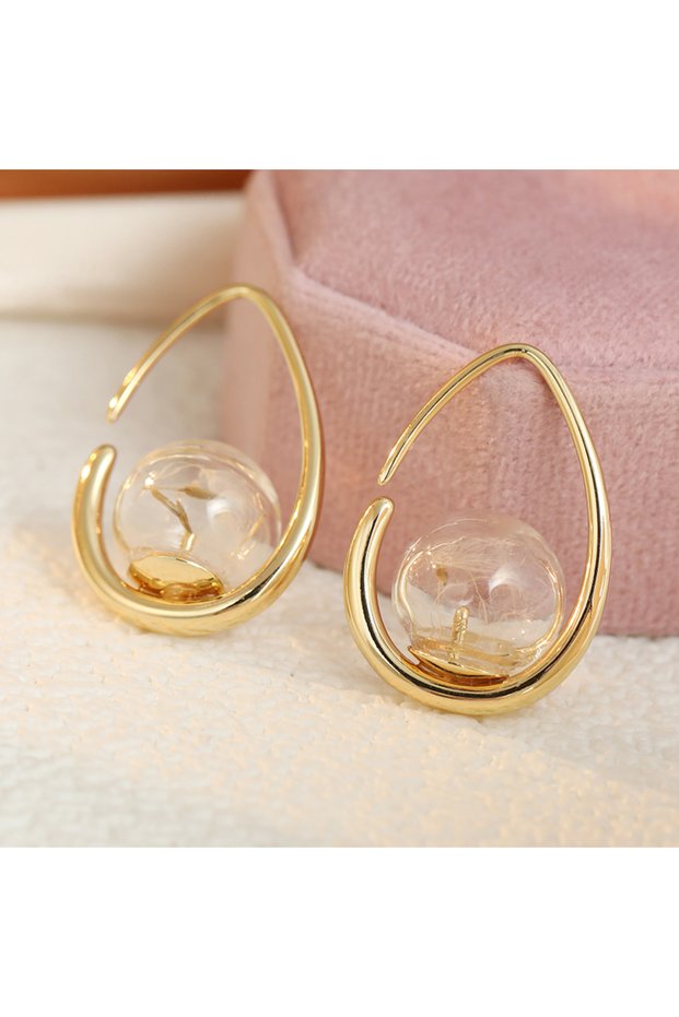 Clear G907 Elegant Chic Design Dry Floral Class Ball Waterdrop Drop Earrings for Women Luxury Temper