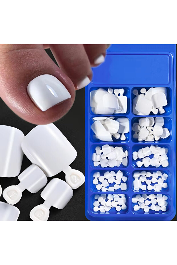 WHITE 100pcs Classic White Fake Toenails Short Square Full Cover Press On Toenail Artificial False T