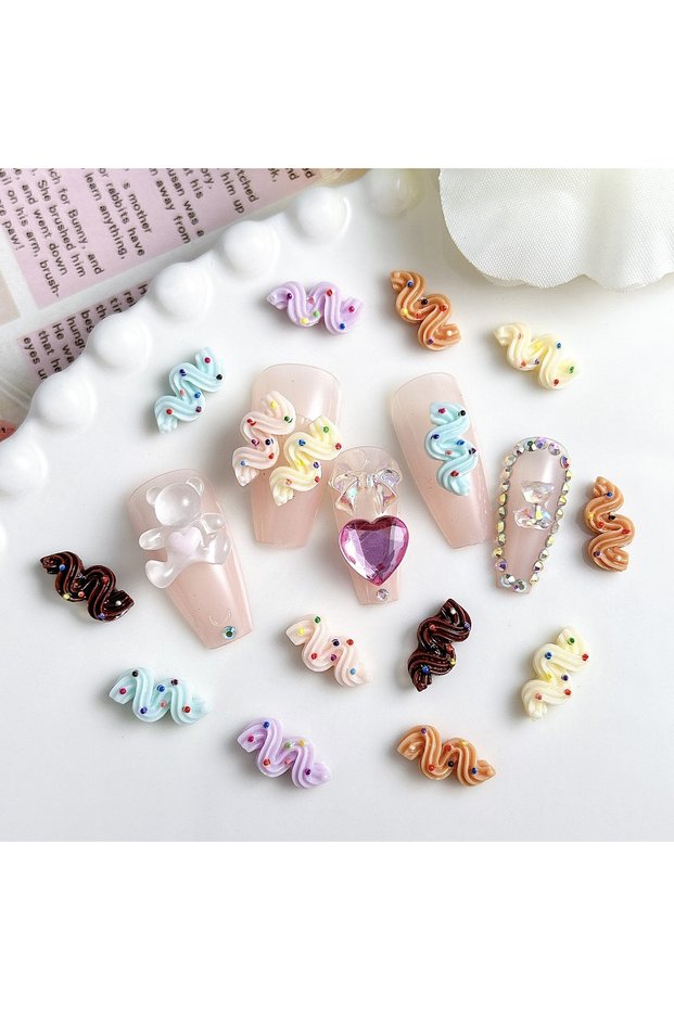10PCS 10PCS Cute Cream Strip Nail Art Parts New Mixed Colors Luminous Resin Nail Charms Ice Cream Na