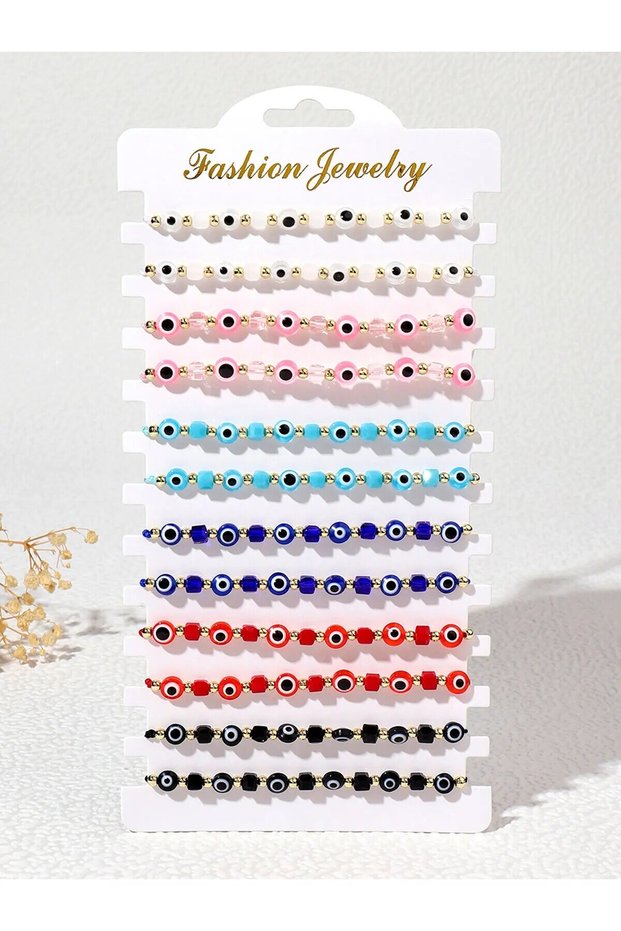 12pcs 12pcs New Evil Eye Square Crystal Bracelet Handmade Prayer Bangles Adjustable Anklets Wrist Je