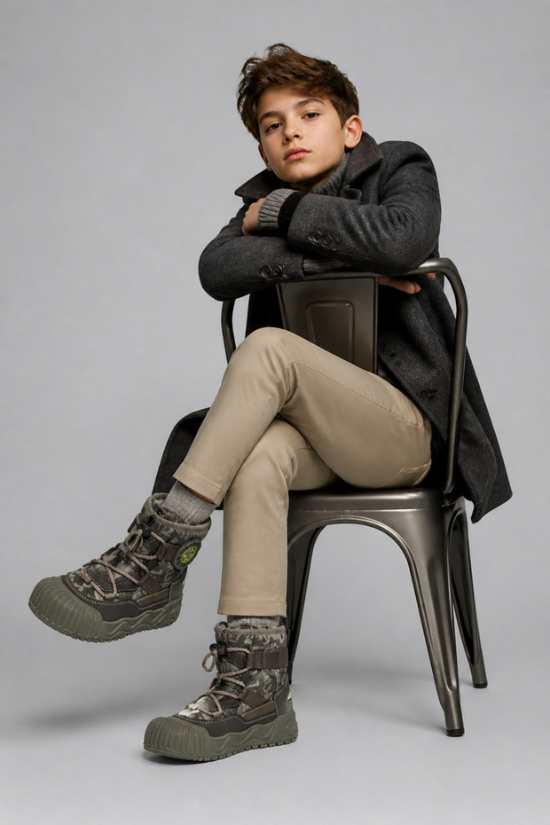 Lace-Up Zippered Boys' Gray Anatomical Casual Boots Shoes