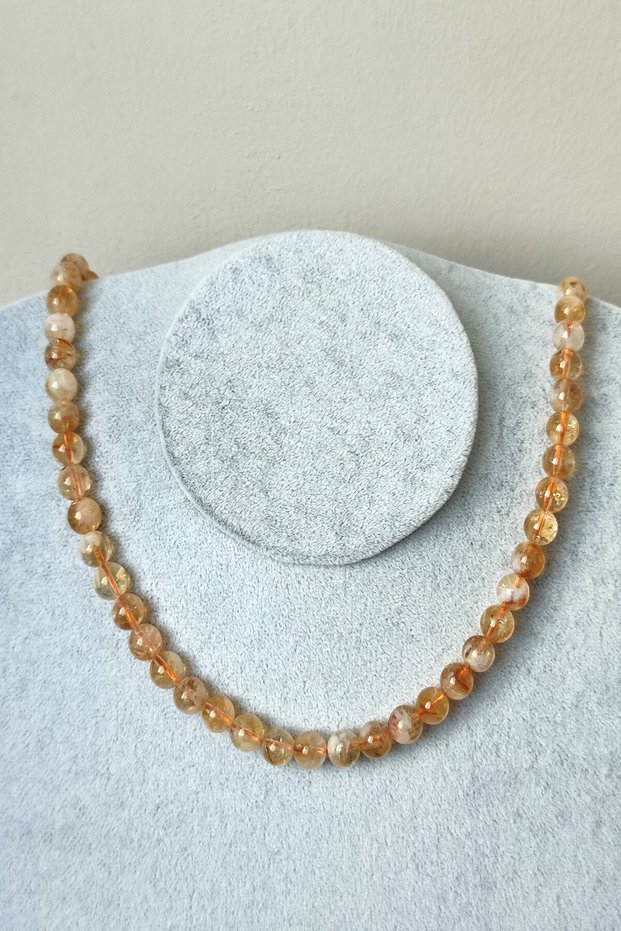 Certified 8 mm Snowy Citrine Natural Stone Necklace