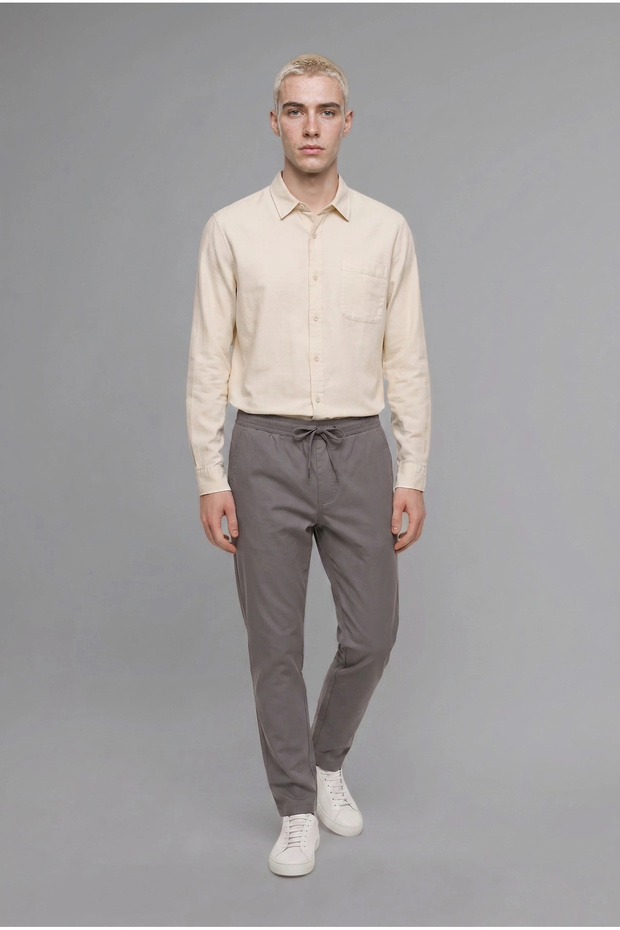 H5798Axgr206 Gray Baggy Fit Tie-Waist Trousers