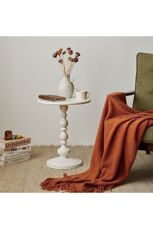 End Table, Round Living Room Sofa Side Table, Metal Bedside Desk Stand, Household Roman Pillar Sofa Side Table,Traditional Coffee Side Table,Retro Living Room Side Desk 52 * 40cm
