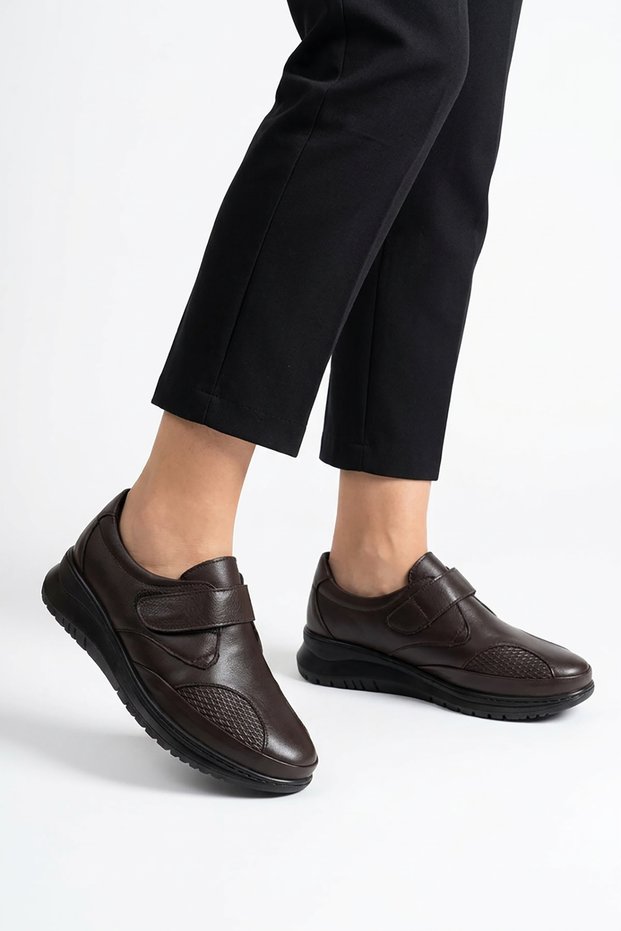 Kolesa double bone protrusion velcro genuine leather orthopedic women's shoes brown skin