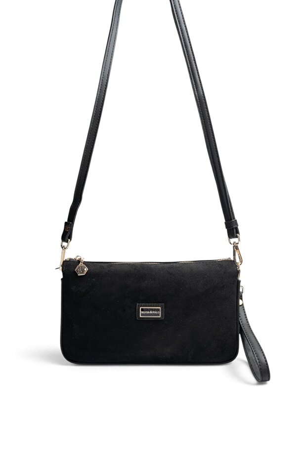 Black - Black Suede Women's Crossbody Bag Sp1291
