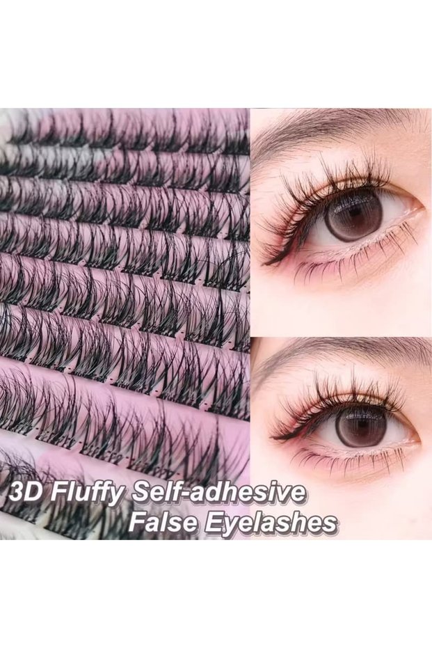 SanBuQu-MJ- Effortless Glam, Easy-Apply 120 Cluster Self-Adhesive False Eyelashes Kit - C Curling, 1