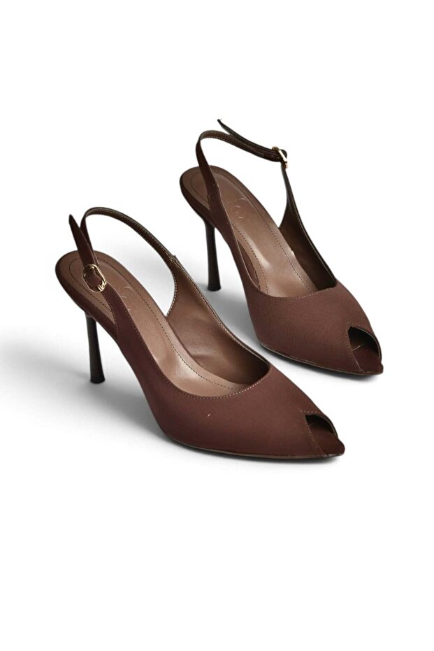 Z676085004 Brown Fabric Thin Heeled Women's Shoes