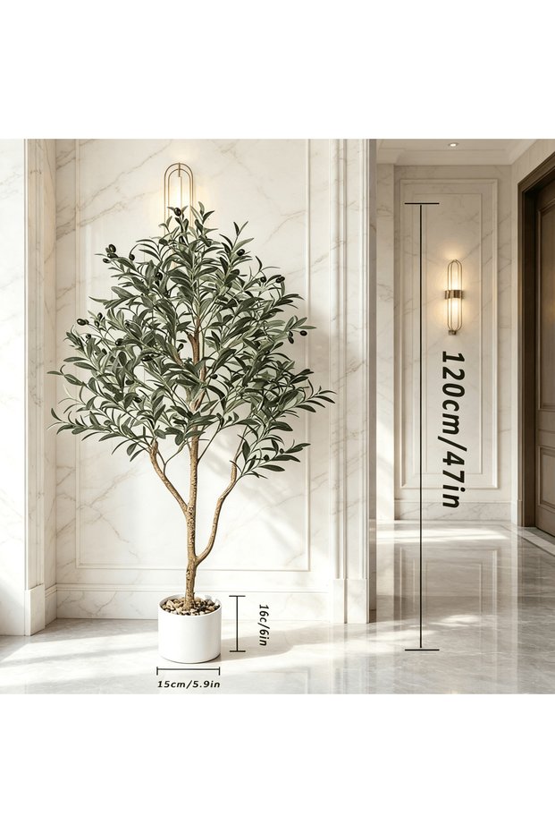 Artificial Olive Tree 120cm with White Planter, Realistic Faux Potted Plant, No Maintenance & Adjustable Branches for Home Decor
