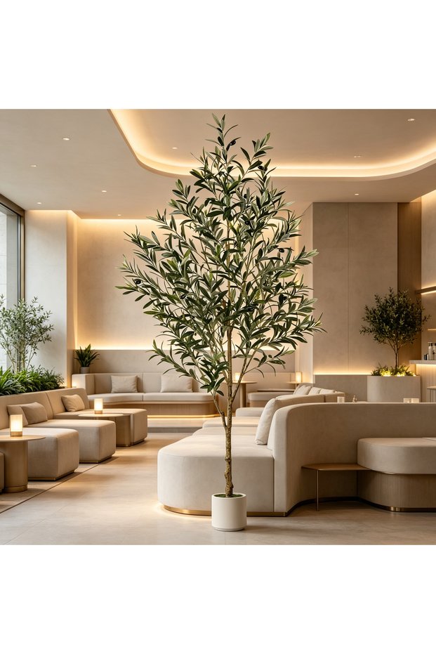 182cm Fake Olive Tree in White Pot, Lifelike Artificial Plant, Low Maintenance, Adjustable Branches