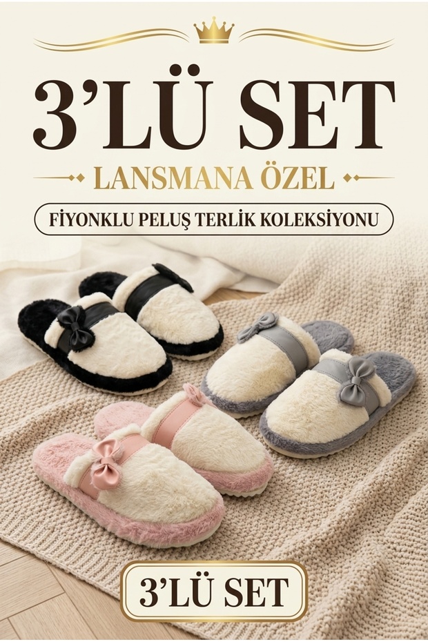 3-Piece Advantageous Package Winter Plush Home Slipper Set Mixed Color Soft Winter Casual Home Slippers Dowry Gift Package