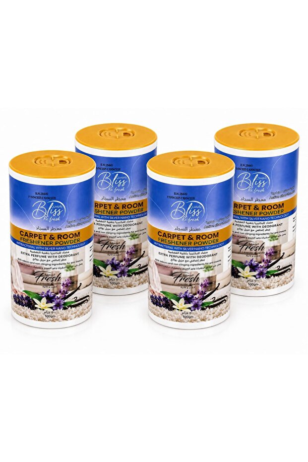 Antibacterial Carpet Fresh Powder 500g x 4, Room Freshener, Lavender & Vanilla Scent, Extra Perfume with Deodorant with Silver Nano Technology