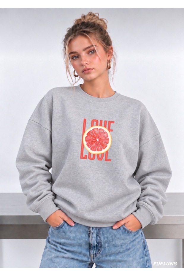 Love Printed Oversized Women's Crewneck Sweatshirt