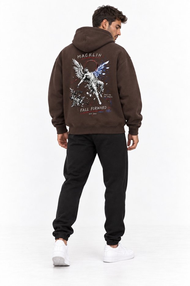Unisex Women's and Men's Fall Forward Design Text Printed Oversize 3 Thread Hooded Sweatshirt