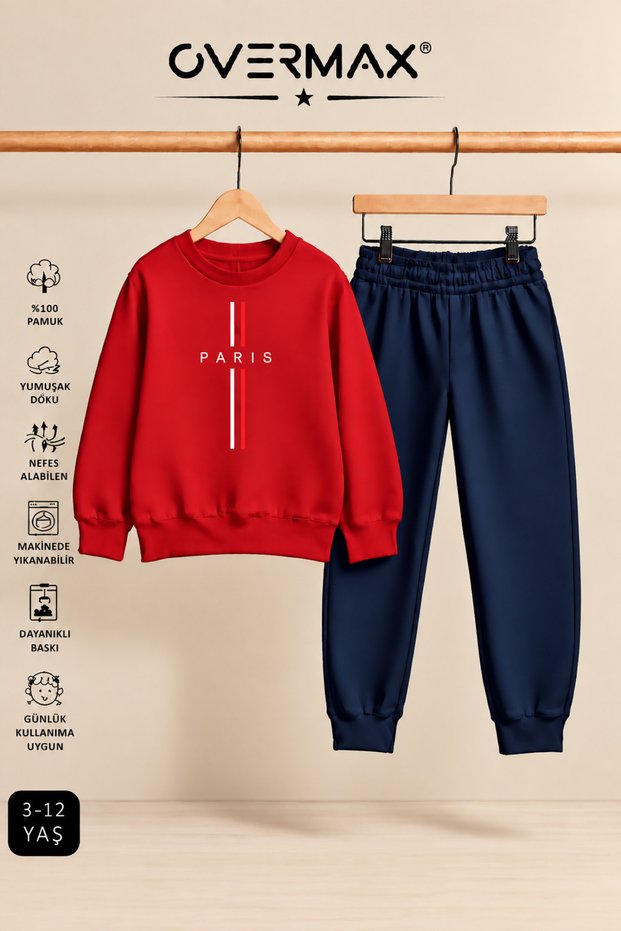 Paris Printed Children's Hoodless Sweatshirt & Sweatpants Set – Ages 3-12