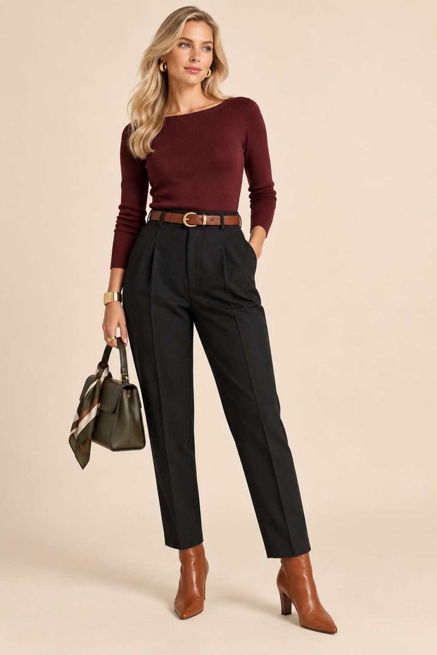 Black Belted Pleated Carrot Pants