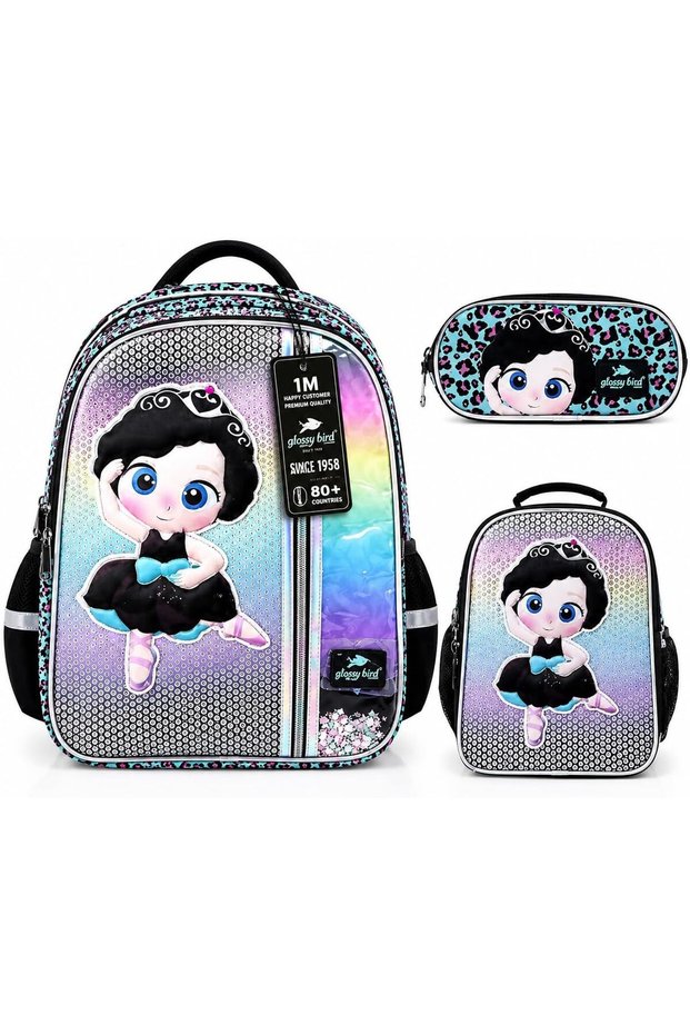 Kids School Backpack Set 3 Piece for Girls, Lightweight School Bag with Lunch Bag and Pencil Case, Water Resistant Bookbag for Primary School