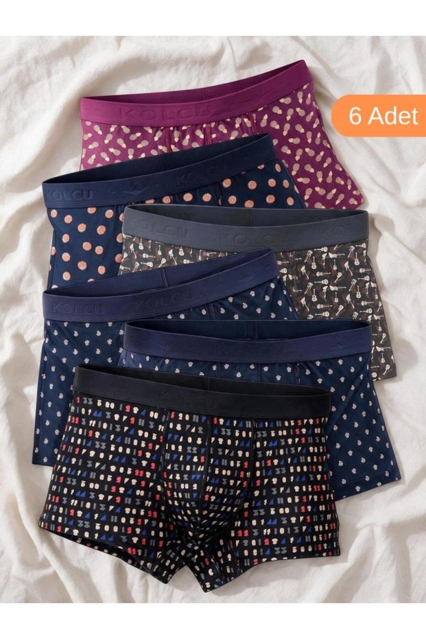 Men's Boxer Colorful Patterned 6-Piece Pack Cotton Combed Cotton Fabric Special Boxed Extra Large Size Option