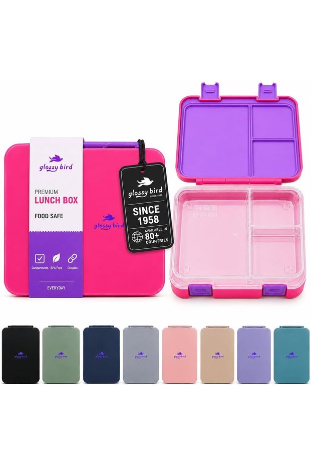 Kids Leakproof Snack Box with 3 Compartments, BPA-Free Bento Lunch Box for School, Travel & Outdoor Use, Airtight Food Container for Kids - Hot Pink