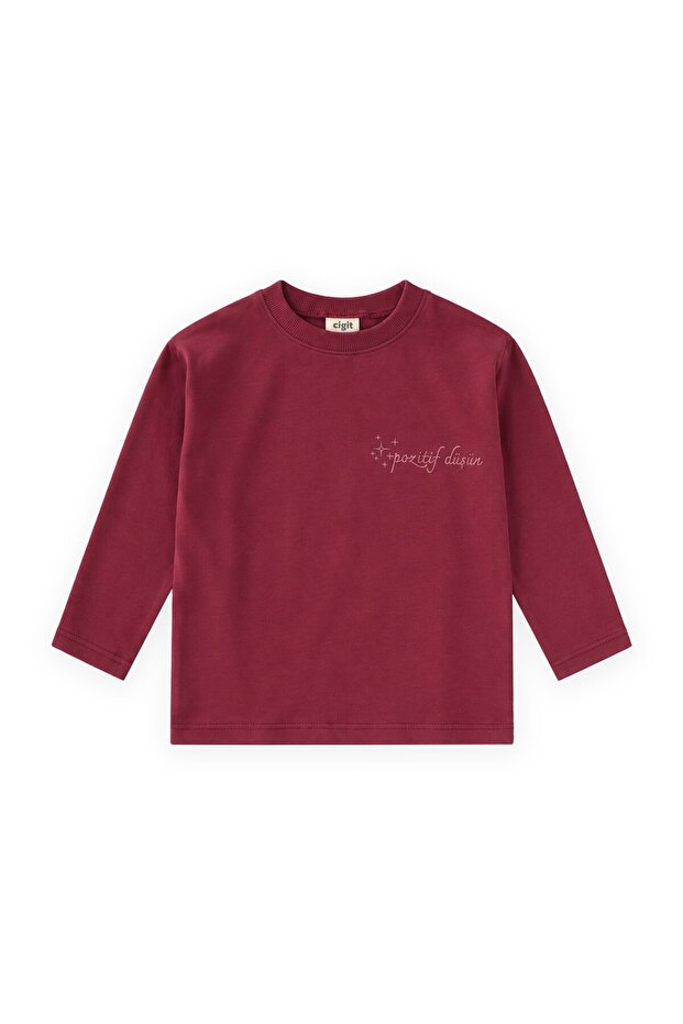 Slogan Long Sleeve T-Shirt 2-10 Years Old Burgundy