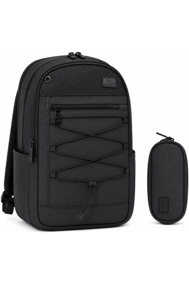 School Backpack Set for Boys & Girls, 2 Piece Multi Pocket Backpack with Pencil Case, Student Book Bag, Travel Daypack, Casual School & Everyday Backpack - Black