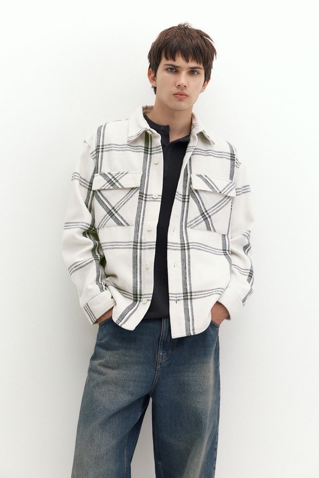 Kareli uzun kollu overshirt
