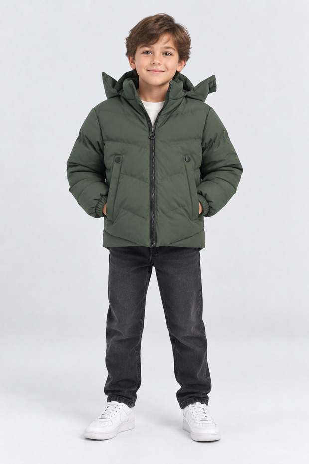 Boy's Hooded Fleece Inside Waterproof Inflatable Warm Winter Coat Ak4281