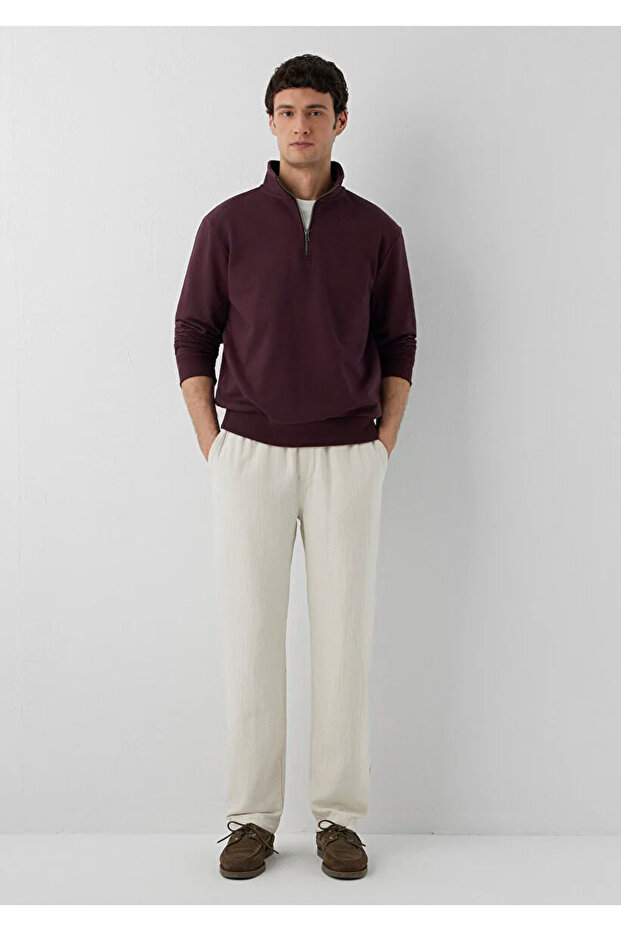 Men's Brown Half-Zip Sweatshirt Chocolate Plu Sweatshirt