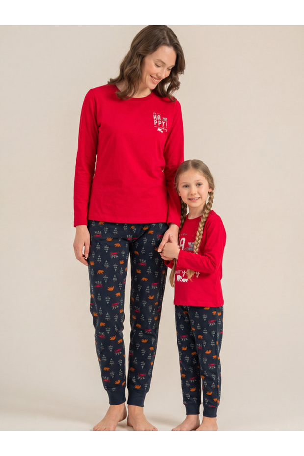 Mother - Daughter, 100% Cotton, Red, Be Happy Everyday, Long Sleeve Pajama Set (Sets Will Be Sold Separately)