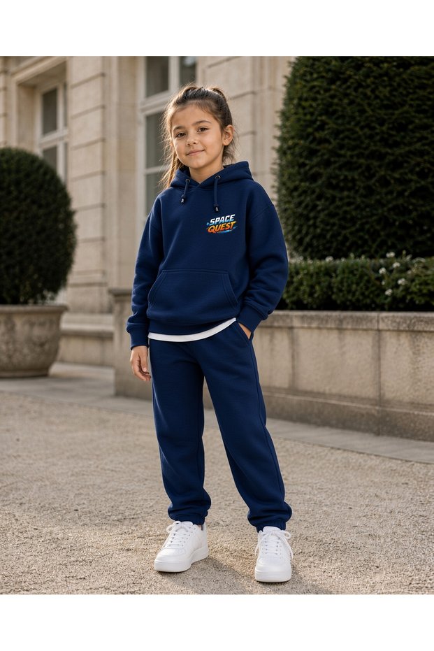Space Quest Unisex Kids' Hooded Tracksuit Set – Printed Sweatshirt & Jogger Pants