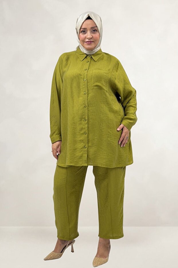 67068 Large Size Men's Collared Double Liyosell Trouser Suit - Fat Green
