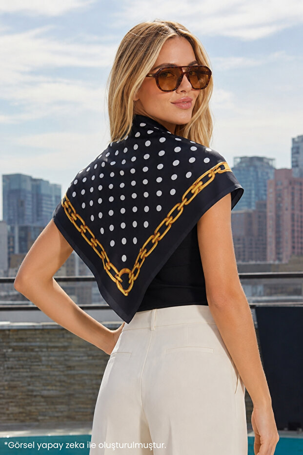 Choose Your Style Monaco – Black Gold Chain Polka Dot Patterned Scarf 70 X 70 cm