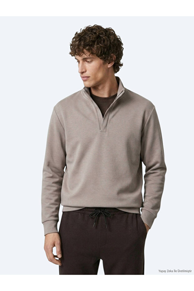 Fındık High Collar Plain Sweatshirt