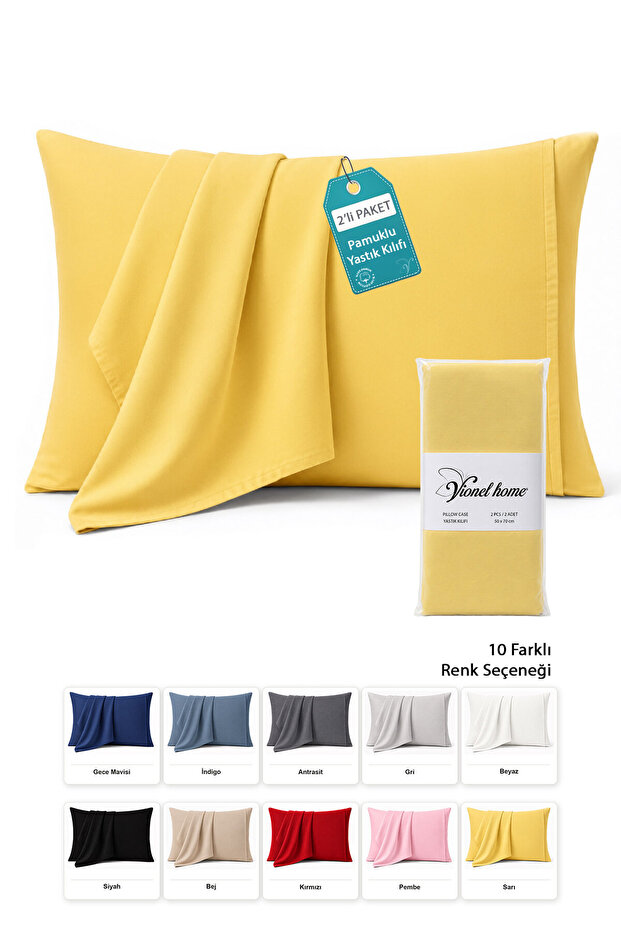 Cotton 2-Piece Pillowcase 50X70 cm – 10 Different Color Options - Yellow