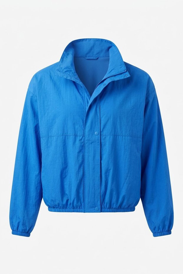 High Collar Parachute Fabric Zippered Jacket - Blue
