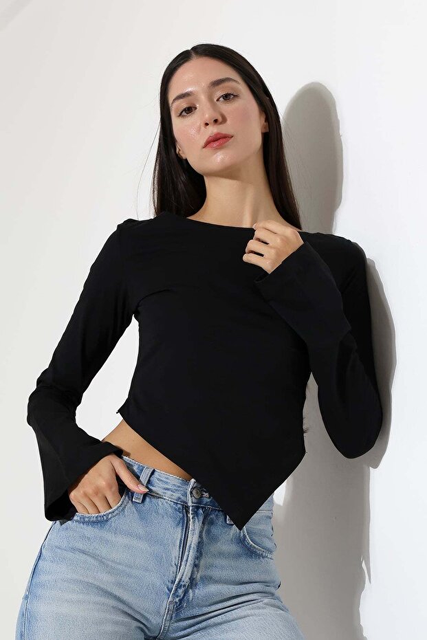 Women's Boat Neck Spanish Sleeve Asymmetrical Front Blouse 22275