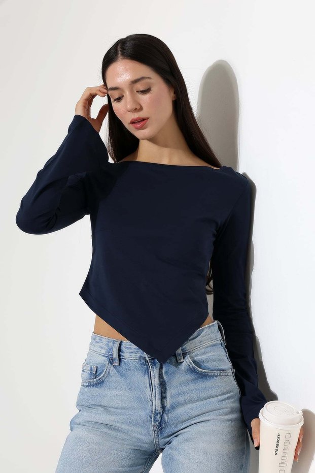 Women's Boat Neck Spanish Sleeve Asymmetrical Front Blouse 22275