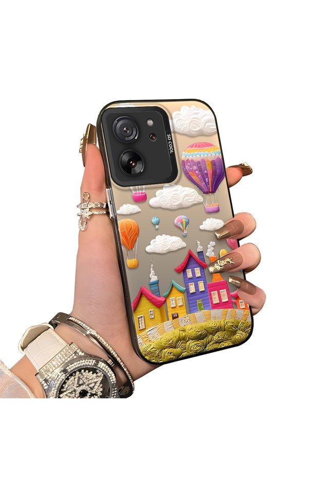 Mi 13t Compatible Silicone Edge Hard Back Case Balloon Pattern Lover Couple Phone Case